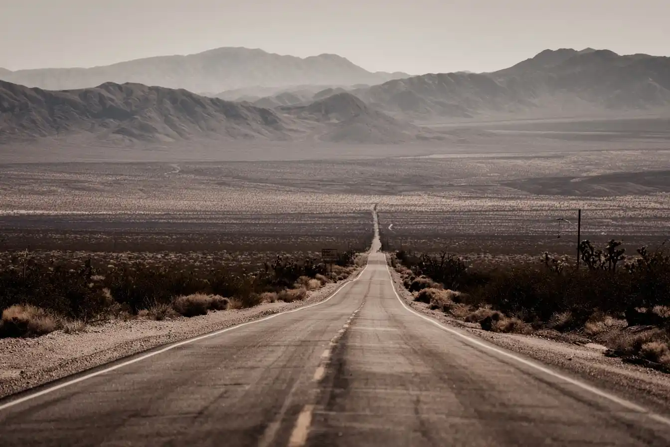 Rural highway in inland California where public transit is unavailable